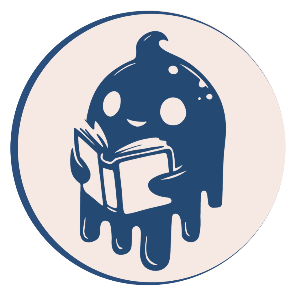 Buchbubble Autor:innenbetreuung. Logo mit dem Buchgeist Bob in der Bubble