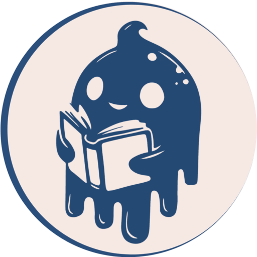 Buchbubble Autor:innenbetreuung. Logo mit dem Buchgeist Bob in der Bubble