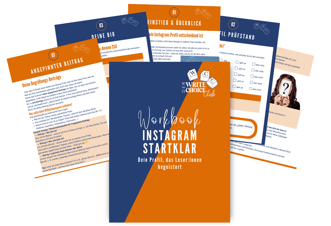 Buchbubble-Workbook-Insta-Startklar-MockUp Vorschau: Einblick ins Wokrbook "Instagram Startklar". Hol es dir jetzt
